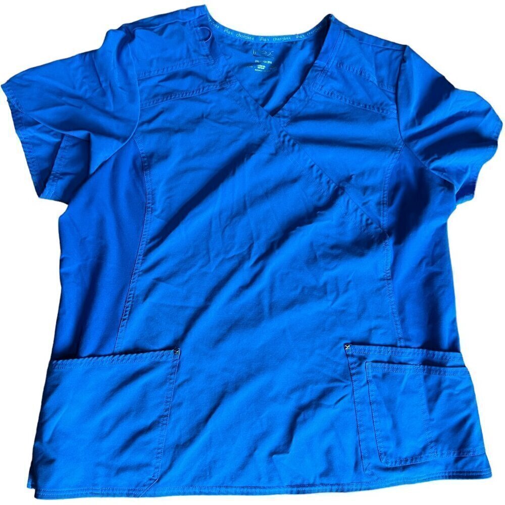 Cherokee iFlex Mock Wrap Contemporary Fit Scrubs Top with Stretchy Knit Panel